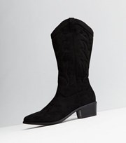New Look Black Suedette Calf Western Boots